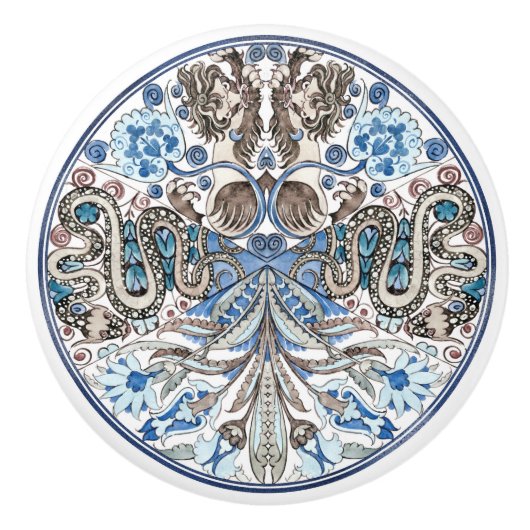 Betoverende Kaleidoscoop Leeuwen & Slangen De Morg Keramische Knop (Voorkant)