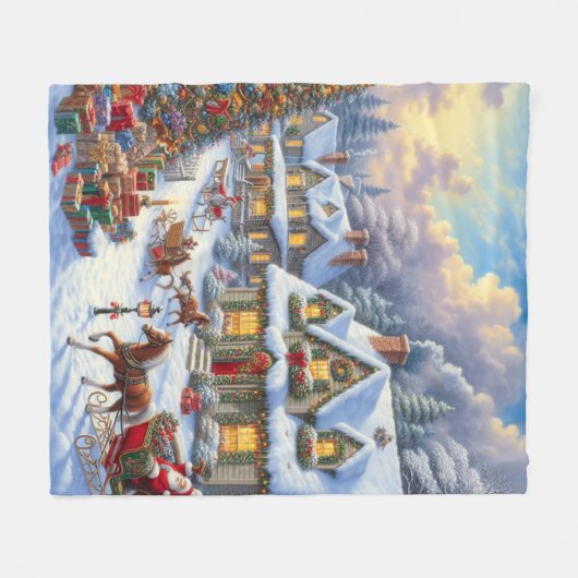 Betoverende kerst dorp scène fleece deken (Voorkant (Horizontaal))