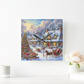 Betoverende kerst dorp scène vierkante klok (Huis)
