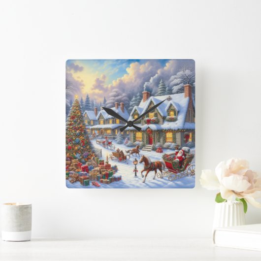 Betoverende kerst dorp scène vierkante klok (Huis)