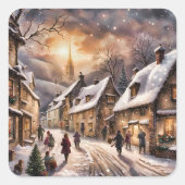 Betoverende kerst dorp scène vierkante sticker (Voorkant)
