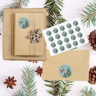 Betoverende kerstboom zachte sneeuwvlokkenFoto Ronde Sticker