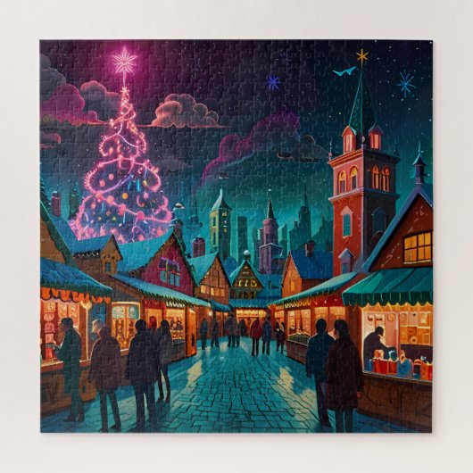 Betoverende kerstmarkt stad Winter Wonderland Legpuzzel (Verticaal)