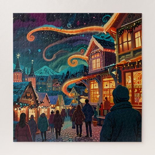 Betoverende kerstmarkt stad Winter Wonderland Legpuzzel (Verticaal)