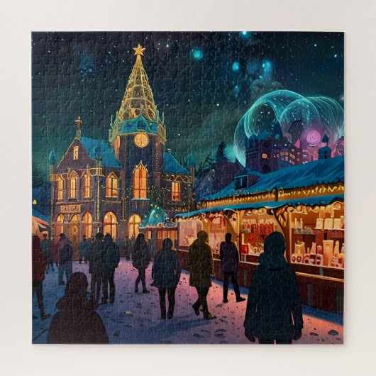 Betoverende kerstmarkt stad Winter Wonderland Legpuzzel (Verticaal)