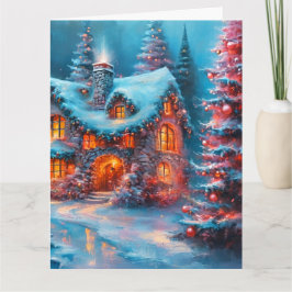 Betoverende kerststenen huisje kaart