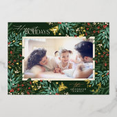 betoverende klassieke botanische smaragd 1 foto ge folie feestdagenkaart (Voorkant)