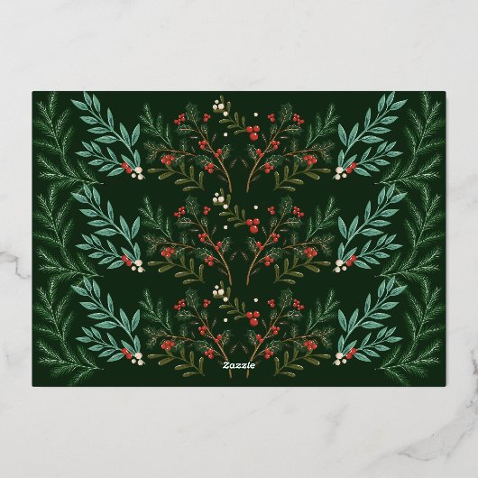 betoverende klassieke botanische smaragd 1 foto ge folie feestdagenkaart (Achterkant)