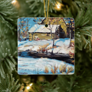 Betoverende landelijke wintercabin keramisch ornament