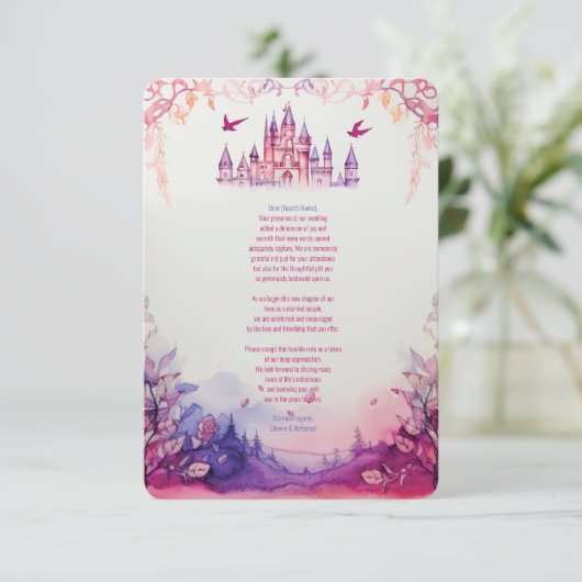 Betoverende Lavendel Renaissance Kasteel Bruiloft Bedankkaart (Staand voorkant)