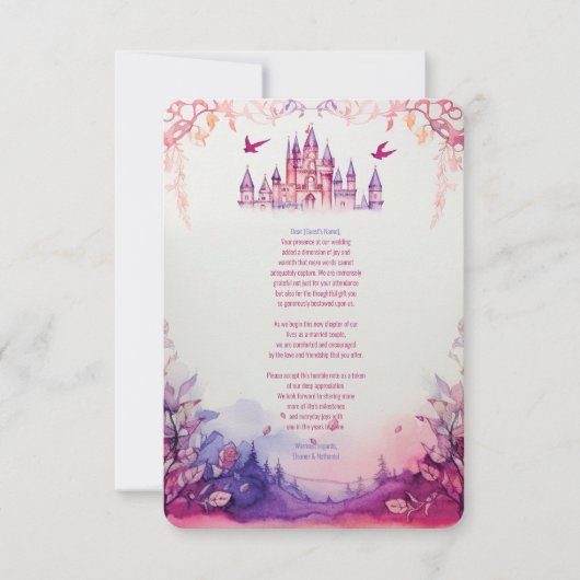 Betoverende Lavendel Renaissance Kasteel Bruiloft Bedankkaart (Voorkant)