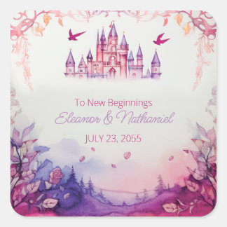 Betoverende Lavendel Renaissance Kasteel Bruiloft Vierkante Sticker