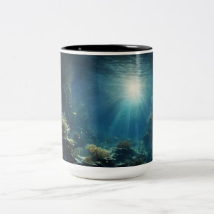 Betoverende maanverlichte onderwater Kelp Forest A Tweekleurige Koffiemok