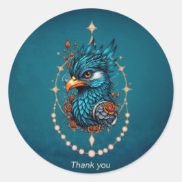 Betoverende majestueuze blauwe vogel. ronde sticker