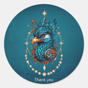 Betoverende majestueuze blauwe vogel. ronde sticker
