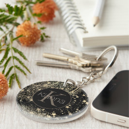 Betoverende Mandala met Gouden Sterren Gepersonali Sleutelhanger