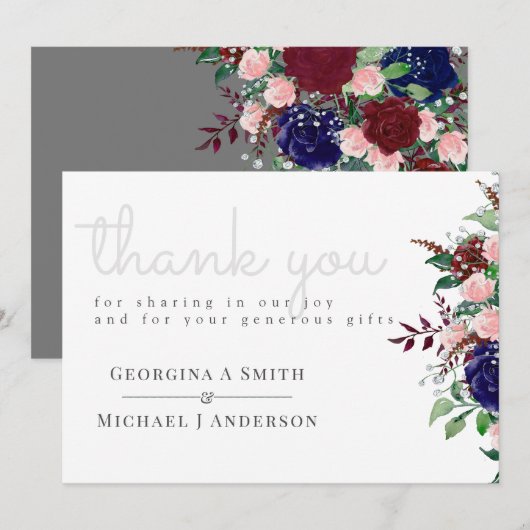 Betoverende Marsala Navy Blauwe Roze Bruiloft Bedankkaart (Voorkant / Achterkant)
