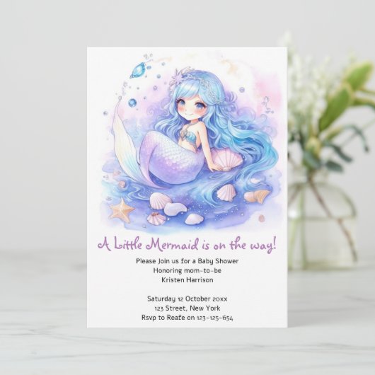 Betoverende Mermaid Waterverf Baby shower Kaart (Staand voorkant)