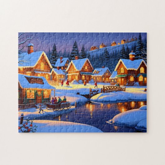Betoverende met sneeuw bedekte dorp Winter Wonderl Legpuzzel (Horizontaal)