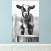 Betoverende monochromatische rustige Baby geit Canvas Afdruk (Insitu (Houten vloer))