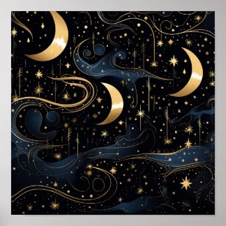 Betoverende nacht: gloeiende vuurvliegjes, twinkel poster