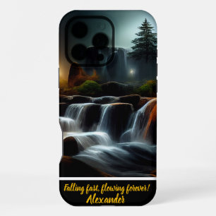 Betoverende nachtelijke watervallen met een persoo iPhone 16 pro max hoesje