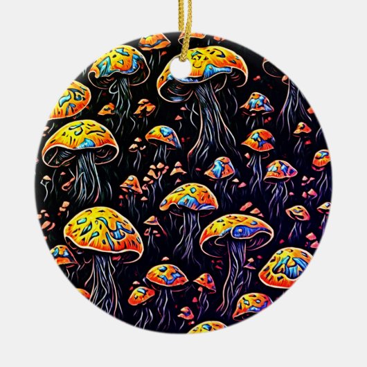 Betoverende Nachtlichten: Retro Mushroom Keramisch Ornament (Voorkant)