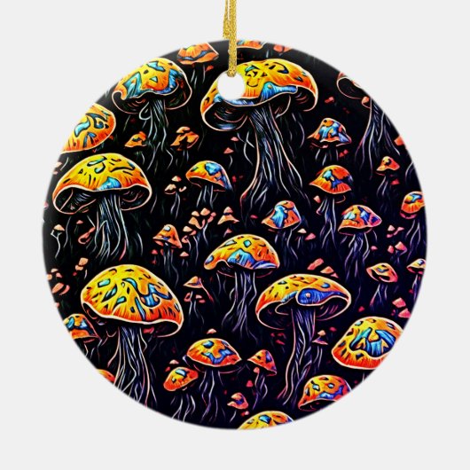 Betoverende Nachtlichten: Retro Mushroom Keramisch Ornament (Achterkant)