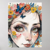 Betoverende ogen te midden van vlinders & bloemen poster (Voorkant)