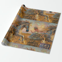 Betoverende oker verf paard inpakpapier