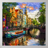 Betoverende olieverf van de Amsterdamse grachtenar Poster (Voorkant)