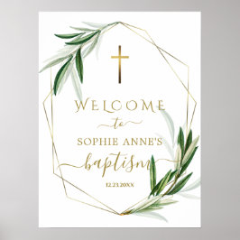 Betoverende olijfbladeren Gouden Doop Welkom Bord Poster