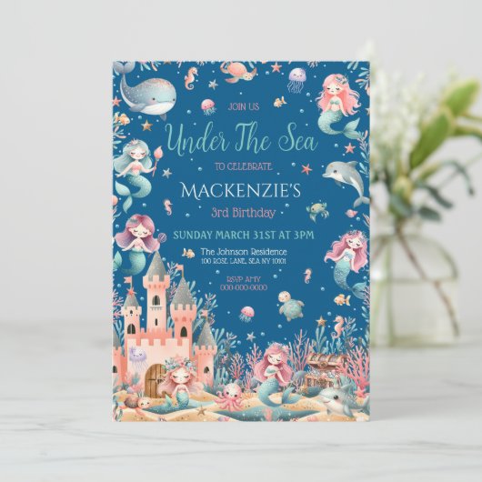 Betoverende onder het Zee Zeemeermin verjaardagsfe Kaart (Staand voorkant)
