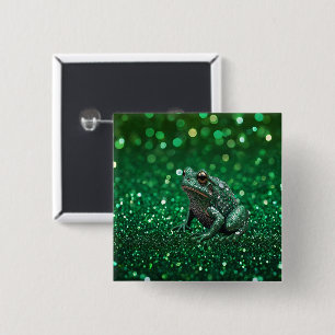 Betoverende opkomst: de groene sprankelkikker vierkante button 5,1 cm