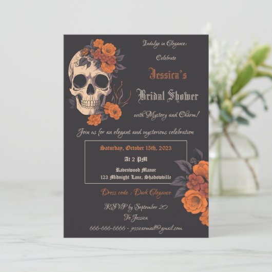 Betoverende oranje boeket op crèmekleurige schedel kaart (Staand voorkant)