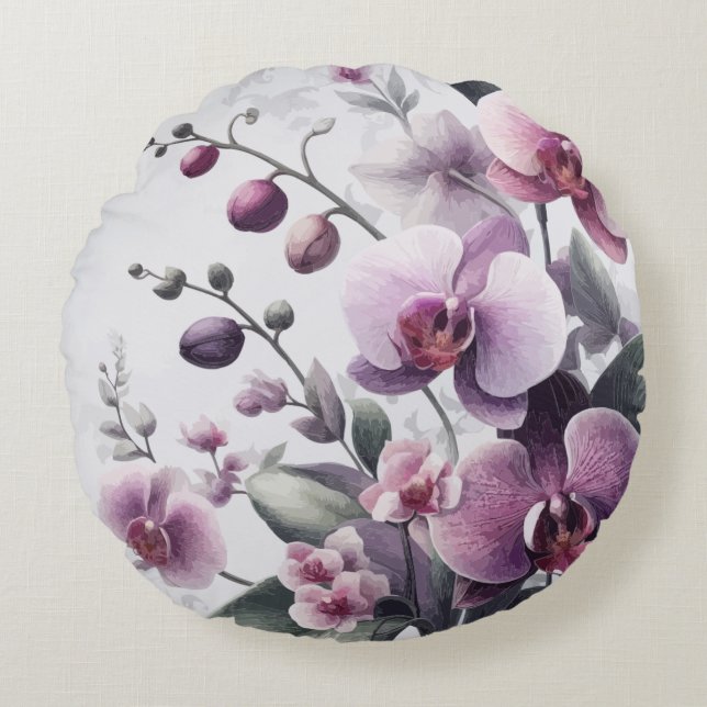 Betoverende Orchidee Elegance Symfonie van Elegant Rond Kussen (Voorkant)