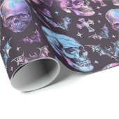 Betoverende Paarse Schedels Vleermuizen & Kruisen Cadeaupapier (Rol Hoek)