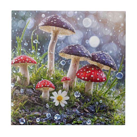 Betoverende paddestoelen Rain Fantasy Fun Forest Tegeltje (Voorkant)