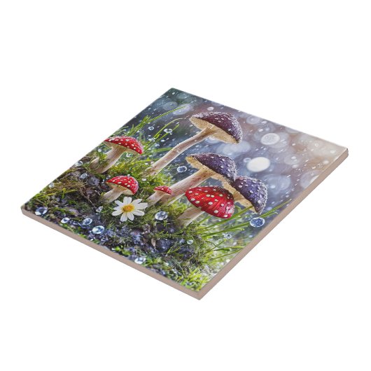 Betoverende paddestoelen Rain Fantasy Fun Forest Tegeltje (Zijkant)