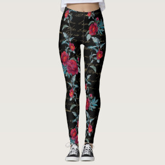 Betoverende pioen zwart bloemmotief - Leggings