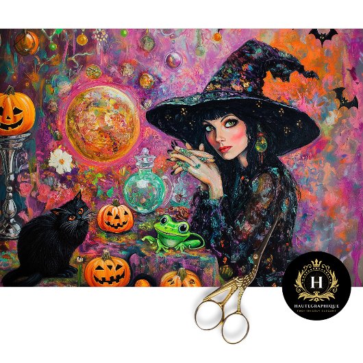 Betoverende Pumpkin Witch Halloween Decoupage Tissuepapier