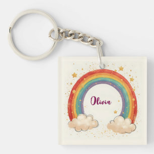 Betoverende Regenboog met Glinsterende Sterren Sleutelhanger