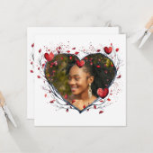 Betoverende Rode Aquarel Hartvormige Krans Kaart (Voorkant / Achterkant in situ)