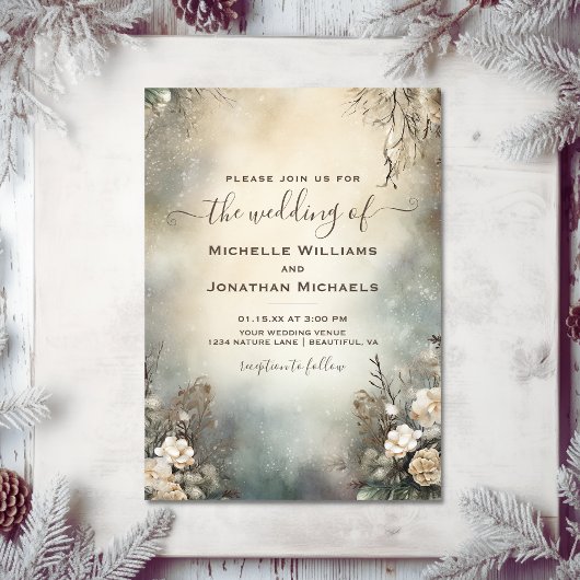 betoverende romantische winter tuin bloemenbruilof kaart