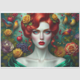 Betoverende roodharige bloemenvogelontkoppeling tissuepapier