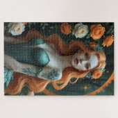 Betoverende roodharige tovenares in Emerald Gown P Legpuzzel (Horizontaal)