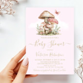 Betoverende roze bos paddestoel Baby shower Kaart