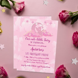 Betoverende roze kleine fee in de wolken Verjaarda Kaart