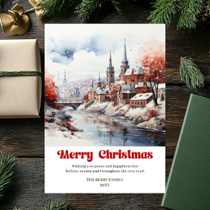 Betoverende rustieke kerstscene minimalistisch feestdagenkaart
