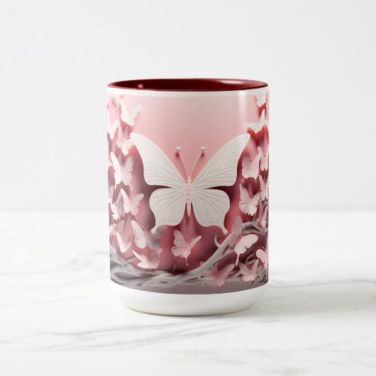 betoverende sip: 3D pastel roze vlinder Mok (Center)